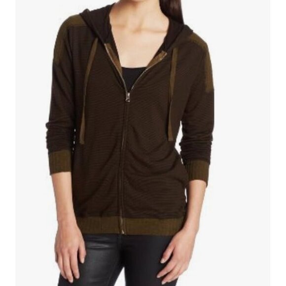 Michael Stars Women's Stripe L'slv Zip Up Hoodie with Sweater Trim Woman’s M L g - Picture 12 of 13